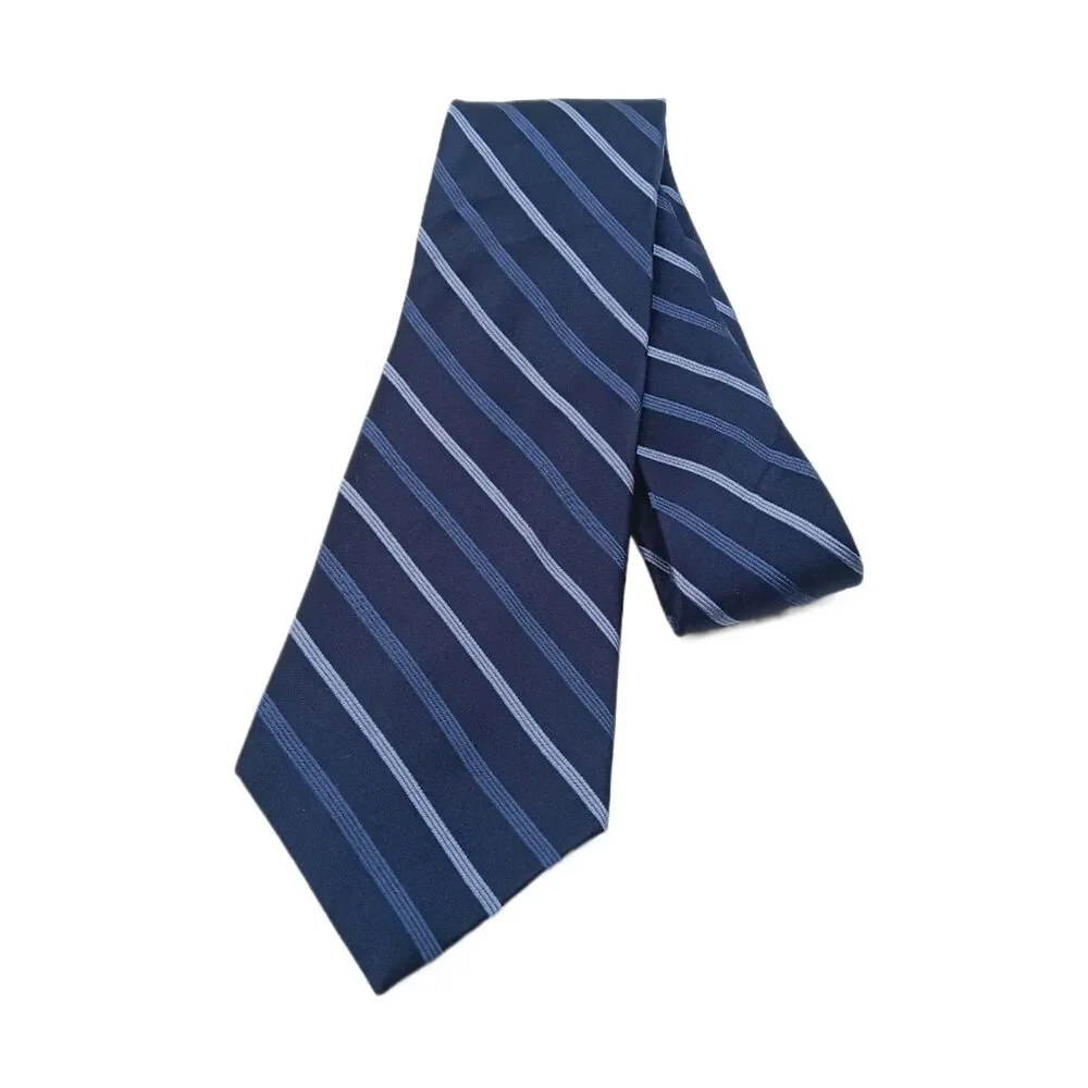 Jones New York Silk Repp Tie Mens 61” Navy Blue Stripe Designer Wide Coastal New